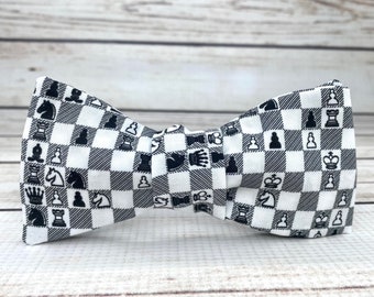 Chess bowtie, Chess board, necktie, chess gift, chess pieces, chess accessories, chess game, game board bow tie