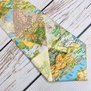 World Map Necktie, Map accessory, World traveler gift, map collage, geography gift, teacher tie, teacher gift, map art, map print image 4