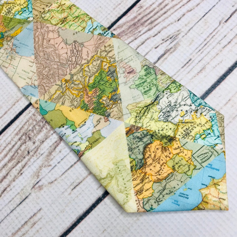 World Map Necktie, Map accessory, World traveler gift, map collage, geography gift, teacher tie, teacher gift, map art, map print image 4