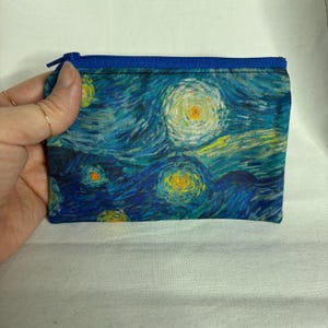 starry night zipper pouch, starry night gift, van gogh card wallet, van gogh gift, painting coin purse, stocking stuffer