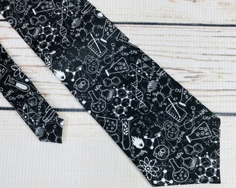 Science tie, Chemistry tie, Laboratory necktie, physics tie, chemist gift, black and white, teacher gift, scientist tie, science accessory