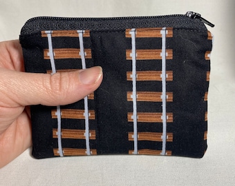 train zipper pouch, train tracks card wallet, train engineer change purse, coin wallet, coin pouch