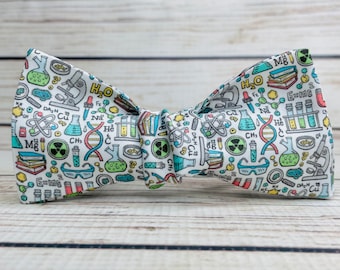 Science bowtie, Chemistry bowtie, Physics bowtie, Laboratory bowtie, teacher bowtie, white bowtie, science accessory, teacher gift