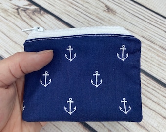 Nautical zipper pouch, Navy anchor clutch, anchor zipper pouch, navy anchor bag,  zipper pouch, nautical accessory, anchor purse bag