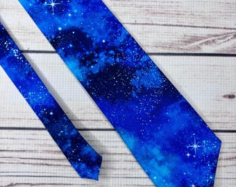 Galaxy tie, space necktie, bright royal and navy blue with white stars