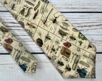 Entomology tie, Science tie, bug necktie, eclectic, biology necktie, natural science, insect tie, specimen drawings, encyclopedia catolog