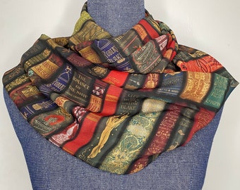 Book scarf, literary gifts, infinity scarf, book lovers gifts, chiffon scarf, book club gifts, library gift