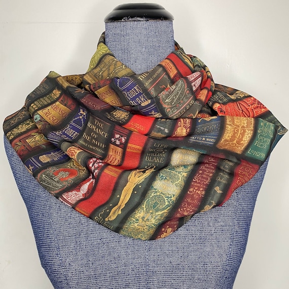 Book scarf, library gift, book lovers gifts, chiffon infinity scarf, book club, literary accessory