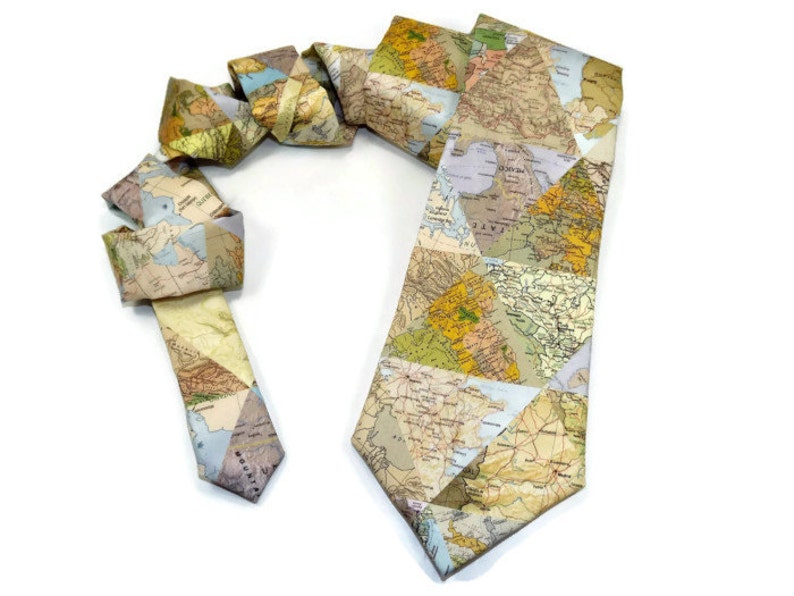 World Map Necktie, Map accessory, World traveler gift, map collage, geography gift, teacher tie, teacher gift, map art, map print image 2