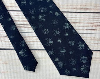 Spider tie, arachnid necktie, bug accessory, entomologist tie, teacher tie, zoology tie, black and grey