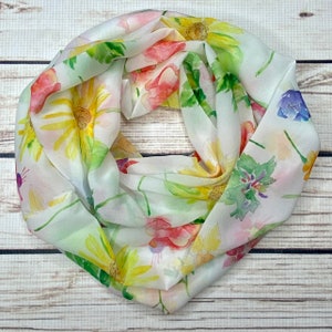 Wildflower scarf, flower garden scarf, watercolor flowers, chiffon infinity scarf, pastel floral scarf, image 2