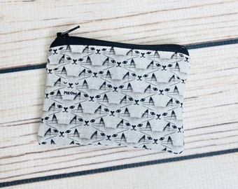 cat zipper pouch, cat card wallet, cat coin purse, black and white, cat gift, stocking stuffer, cat accessory