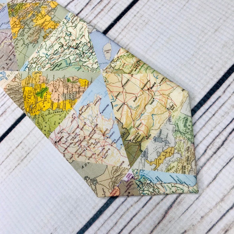 World Map Necktie, Map accessory, World traveler gift, map collage, geography gift, teacher tie, teacher gift, map art, map print image 3