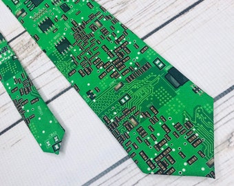 Computer tie, motherboard tie, microelectronics gift, programmer gift, programming accessory, computer necktie, control board