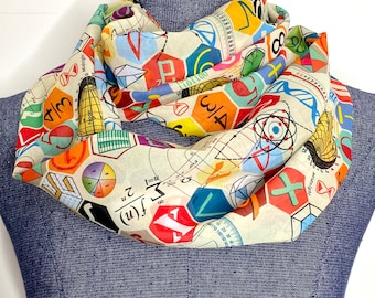 Math scarf, Steminist gift, math symbols, woman in science, infinity scarf, chiffon scarf, math teacher gift