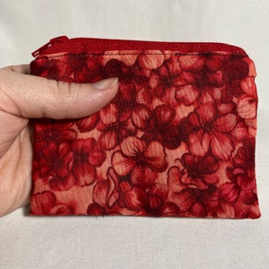 Monedero con cremallera con flores rojas, tarjetero con flores rosas y rojas, monedero, monedero, monedero