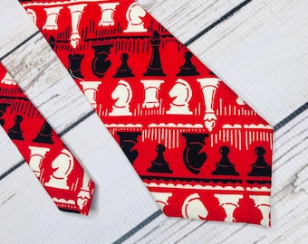 Chess tie, Chess accessory, Chess pieces, chess gift, chess club accessory, chess player necktie, chess game