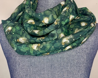 Cachecol Fireflies, acessório Lightning Bugs, cachecol infinito de chiffon, fundo verde escuro