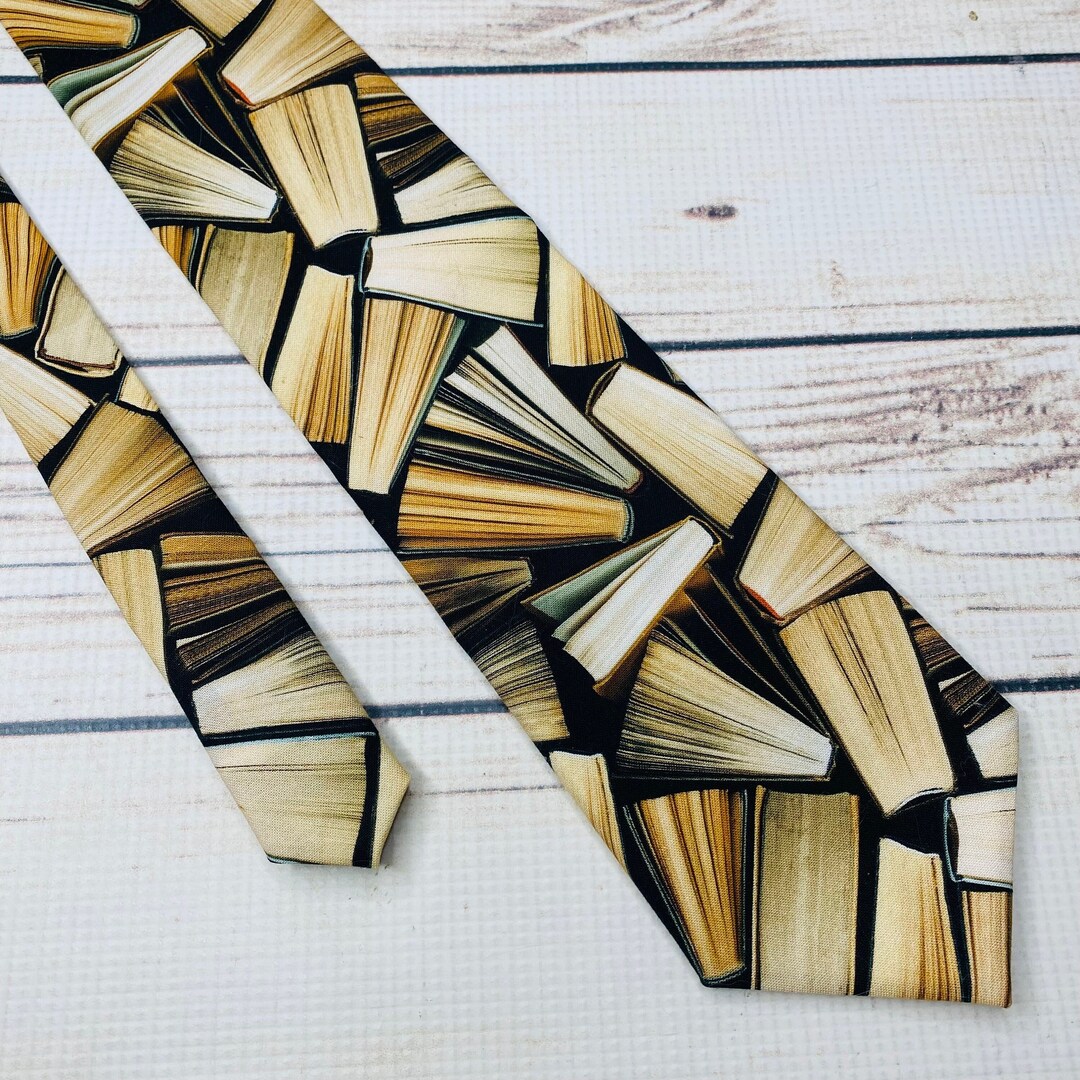 Tie Elibrary Book Tie, Library Necktie, Book Lover Gift, Book Pages Necktie, Cotton ...