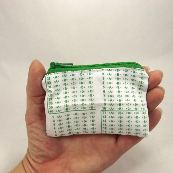 scantron coin purse, teacher gift, teacher wallet, green scantron, teacher zipper pouch, elementary school coin purse, school teacher gift