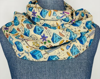 Dice scarf, role-playing game gift, D20 accessory, chiffon infinity scarf