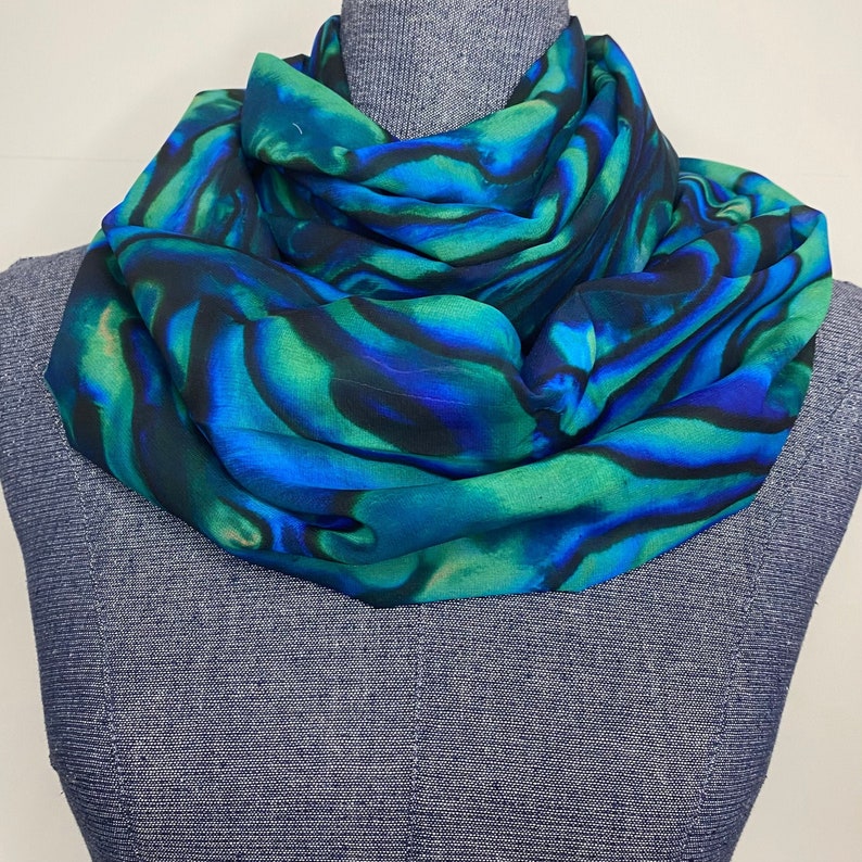 Abalone scarf, Blue abalone, Paua shell scarf, abalone shell, infinity scarf, abalone gift, chiffon scarf, abalone wedding, ocean scarf image 1