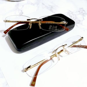 Vintage New Rimless Lord 22kt Gold Plated Eyeglasses Model 7083 Old Stock/ Unworn / Original