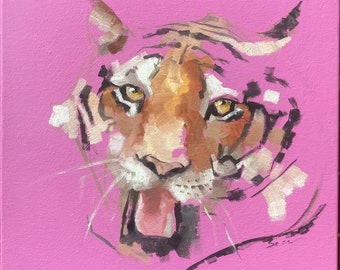 Peinture à l'huile tigre rose 1