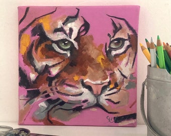 Peinture à l'huile tigre rose 2