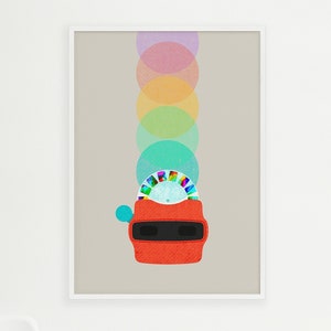 Viewmaster-kunstafdruk | Vintage speelgoed | Reelviewer | Stereoscoop | Jaren 60 | Retro speelgoed | Minimalistisch | Grafische poster | Modern uit het midden van de eeuw