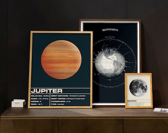 Jupiter Art Print | Space Poster | Galaxy Art | Lunar Print | Celestial Art | Solar System | Planets Infographic | Space Art | Universe Prin