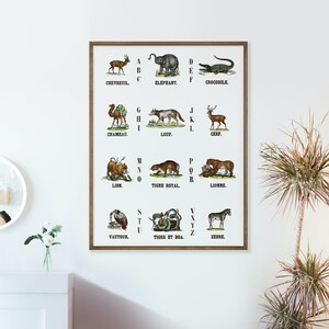 Animales A-Z Vintage Ilustración Arte Impresión / Cartel de Halloween / Decoración del hogar / Vintage Alphabet Pared Arte / Vintage Animal Home Decor