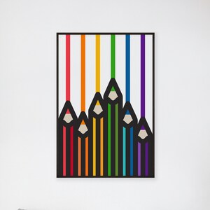 Federmäppchen Kunstdruck | Regenbogen | Stolz | Gewagte Farbe | Strichzeichnungen | Stolz Kunst | Retro kräftige Farbe | Geometrischer Druck | Dicke Linie | Bleistift