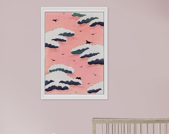 Pink Clouds Sky Vintage Illustration Art Print | Living Room Poster | Japanese Home Decor | Vintage Japanese Wall Art | Watanabe Seitei