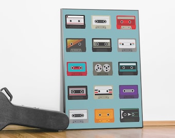 Mix Tapes Art Print | Cassette Tape | Mixtape | Tape Player | DJ | Retro | Minimalist | Music Geek | VHS | Musical Instrument | Graphic Art