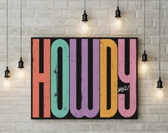 HOWDY y'all! Art Print | Bold Text | Bold Line Art | Thick Line Font | Bold Art | Howdy Poster | Type Poster | Text Poster | Typography Art