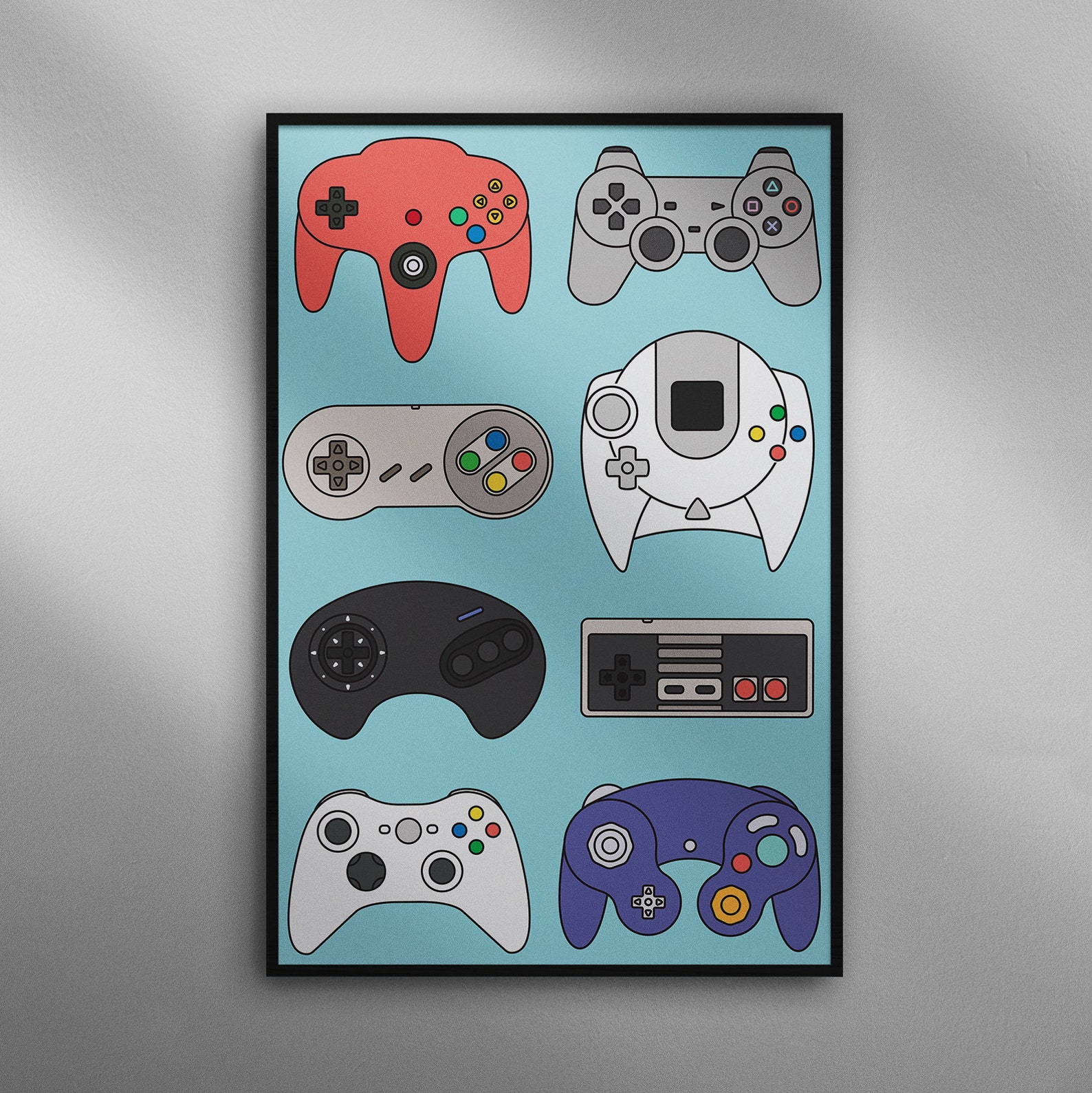 Videogame Controllers Retro Minimalist Nintendo Sega Xbox Sony ...