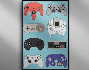 Videogame Controllers | Retro Minimalist | Nintendo | Sega | Xbox | Sony | Playstation | NES | SNES | Genesis | Megadrive | Dreamcast | N64