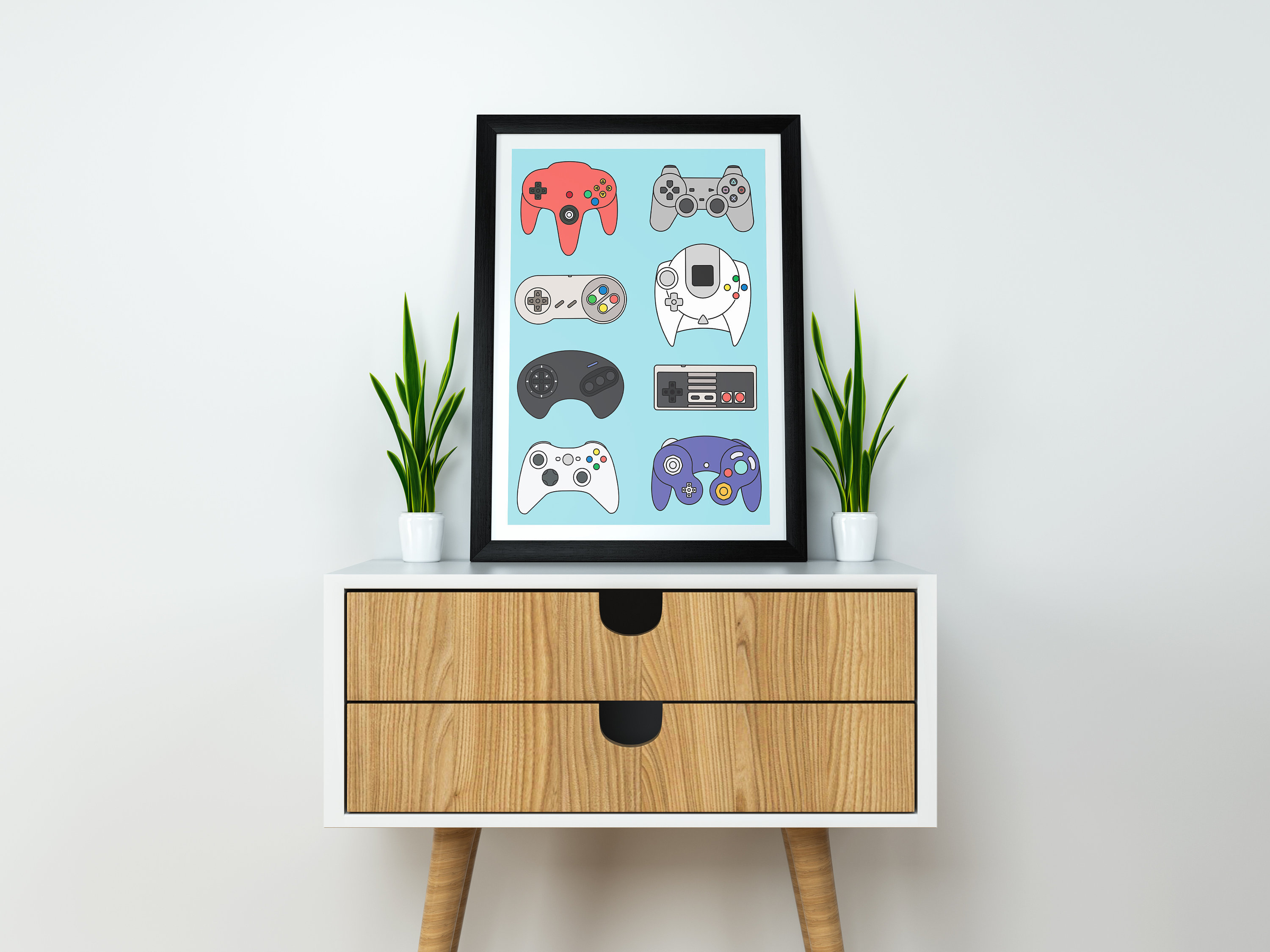Videogame Controllers Retro Minimalist Nintendo Sega Xbox Sony ...