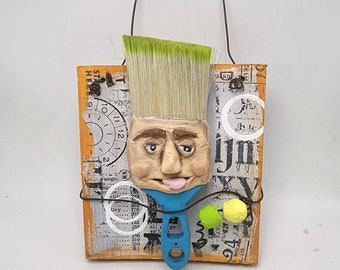 Mixed media assemblage art doll wall hanging