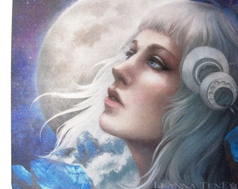 Moon Goddess Mousepad Print PC Gaming Crystals Fantasy Mythology Moonstone Luna Illustration Computer Accessory Tech