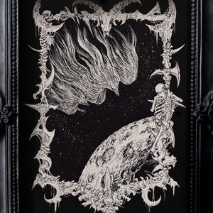 Dark Art Space Cosmic Birds Horror Death Metal surreale Zeichnung Skeletons Bones Bodys Poster Print Black and White