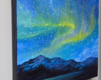 Aurora Borealis Painting: 'Boreal Magic' Cosmic Acrylic Art (12x12)
