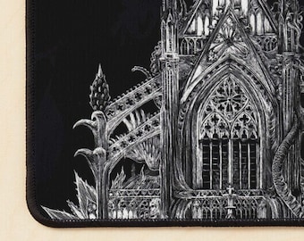 Small Mousepad Gothic PC Gaming Cathedral Art Print Castle Vampire Black and White Goth Gamer