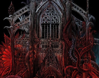 Cosmic Cathedral Saturn 11x14 Gothic Prints Ink Drawing Print Art Dark Illustration Cosmic Horror
