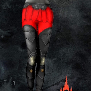 ROMANA † Renaissance Gothic Armour Leggings Red Black Armor Legging Yoga Women Alternative Goth Punk Clothing Fantasy Cosplay
