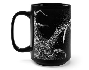 Black Mug 15oz Noxius Dark Art Abstract Pointillism Drawing Creatures Monster Nature Claws