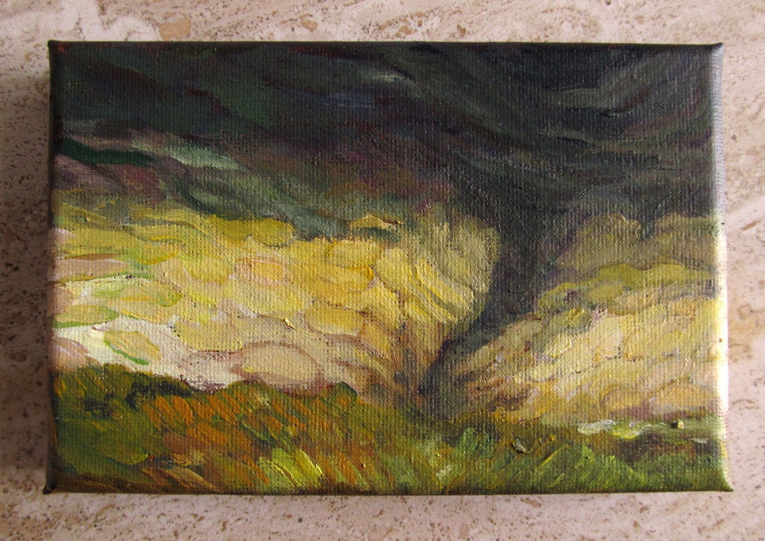 Tornado Funnel Cloud Twister Art Acrylic Mini Original Art 4x6 Painting ...