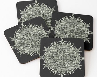 Gothic Chain Mandala Dark Art Coaster Gothic Illustration Creepy Horror Goth Coasters Set Weird Digital Art