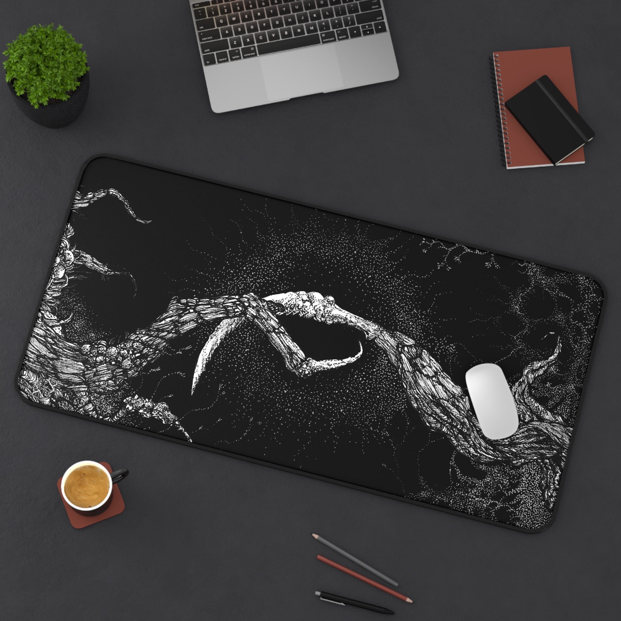 Noxius Dark Abstract Art Gothic Desk Mat Surreal Black and White Horror Roots Claws Mousepad